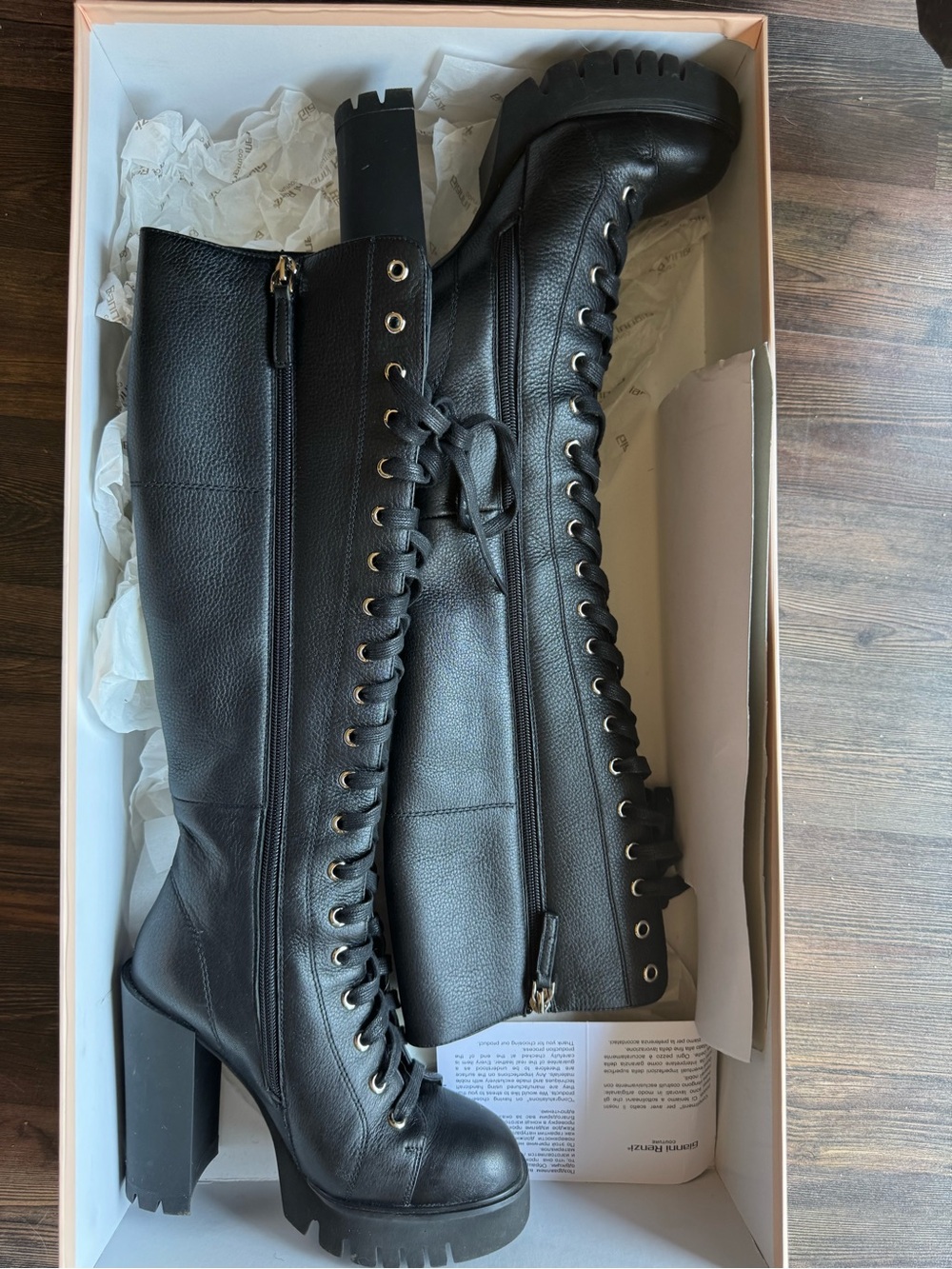 Gianni Renzi Couture Black Lace-Up Knee-High Women's Boots Size 5